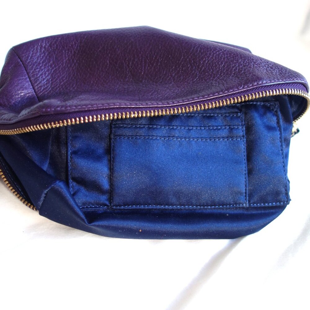 COACH purple pebble leather zip pouch wristlet 10" x 5" satin lining travel case - Picture 7 of 9